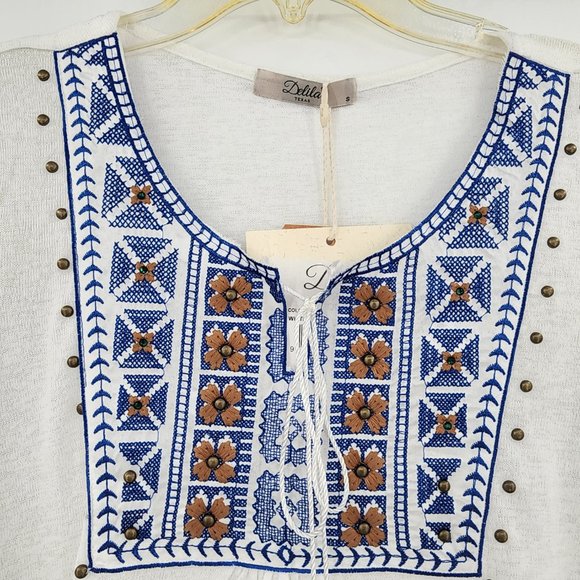 MONTANA WEST Delila Boho Embroidered Aztec Graphic Long Sleeve Blouse Small NWT - Picture 8 of 12